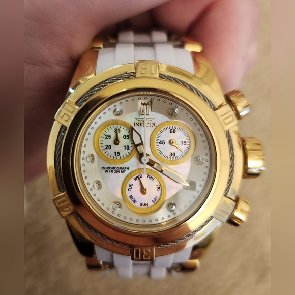 Invicta Bolt Zeus Chronograph Watch Womens White Gold Model 26284 READ